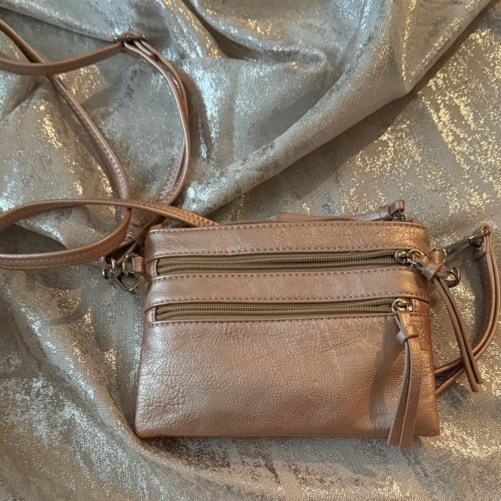 New York & Co Elegant Rose Gold Leather Crossbody Bag